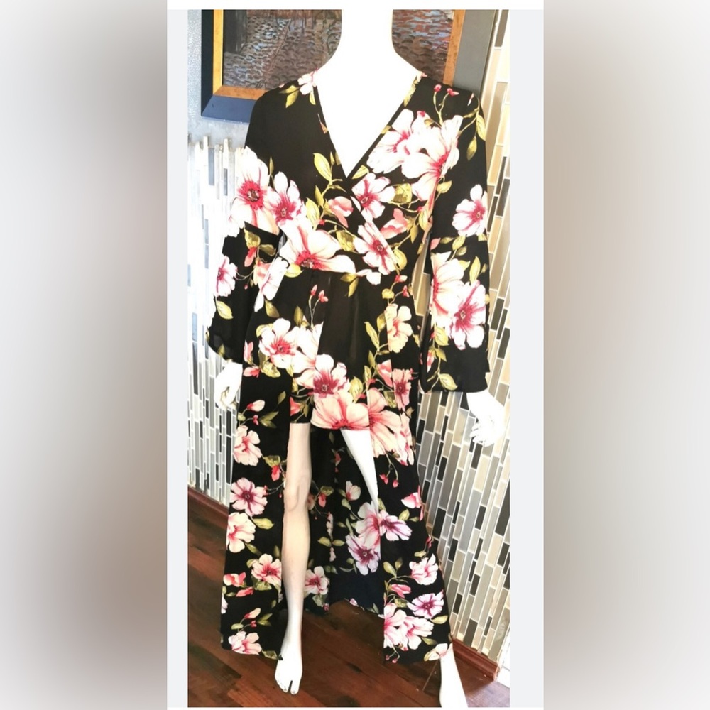 NWT Iris Floral Black and Pink ROMPER dress fits XL / 0X 🌸🌺🌹SPRING READY BG 03 - Picture 4 of 9